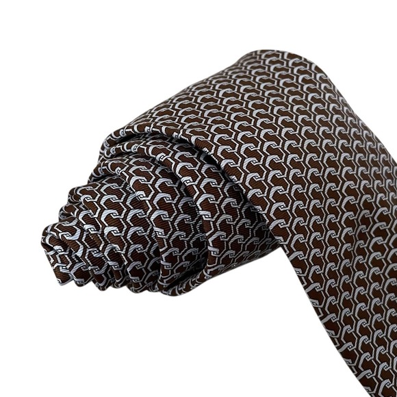 Patek Philippe Geneve 2017 Mens Tie Brown/Blue Geometric Silk 3.25" x 63.25" euc - Picture 4 of 5